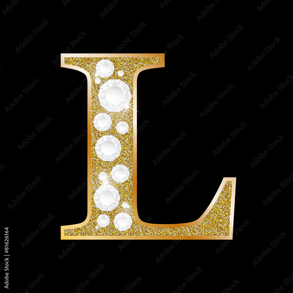 Fototapeta premium Letter L of gold and diamond