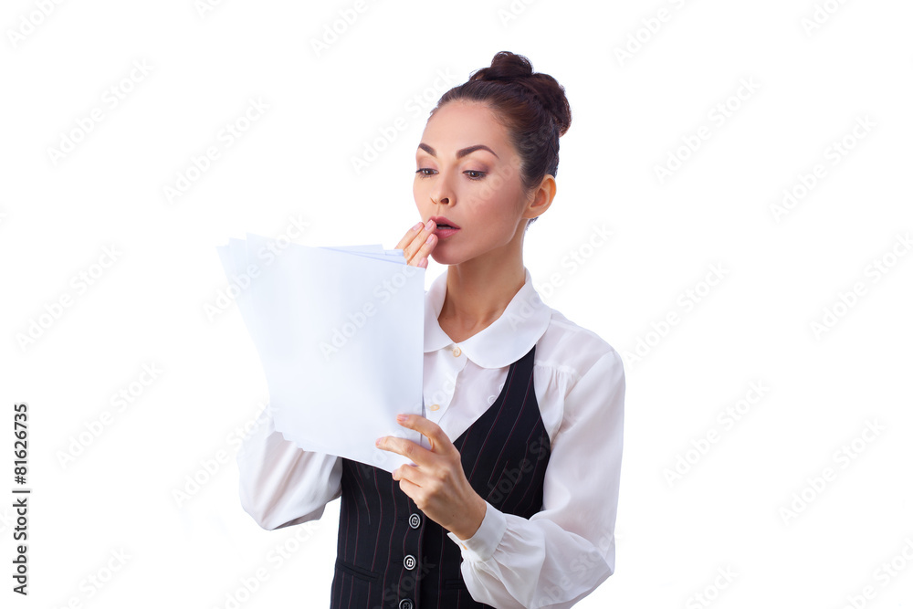 Successful caucasian businesswoman reading documents Successful caucasian businesswoman reading documents