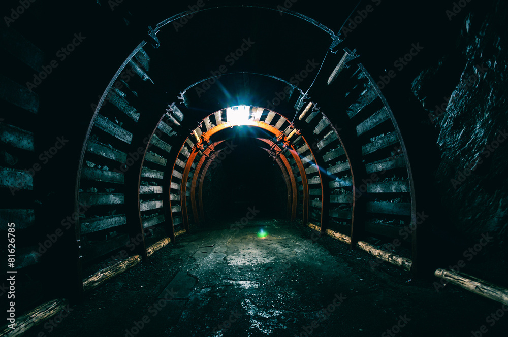 Underground Tunnel in the Mine - obrazy, fototapety, plakaty 