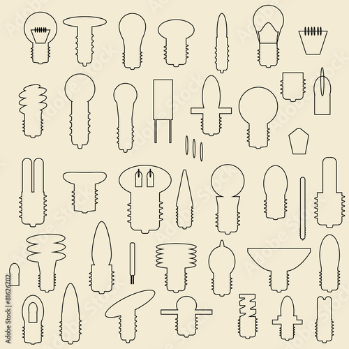 Electric bulbs linear icons illustration.
