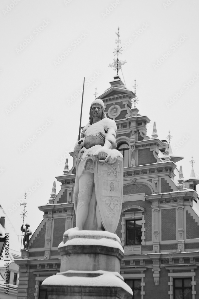 Obraz premium House of the Blackheads and Roland Statue.