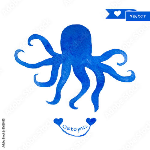 Blue octopus illustration. Watercolor octopus.