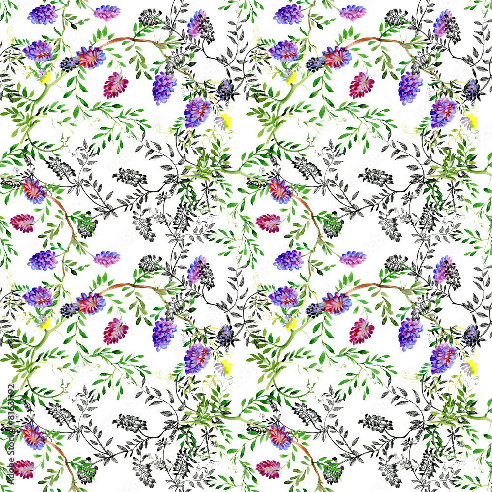 Wild flowers seamless pattern on white background Wild flowers seamless pattern on white background