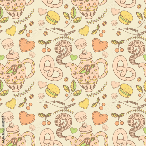 Tea party vector seamless pattern