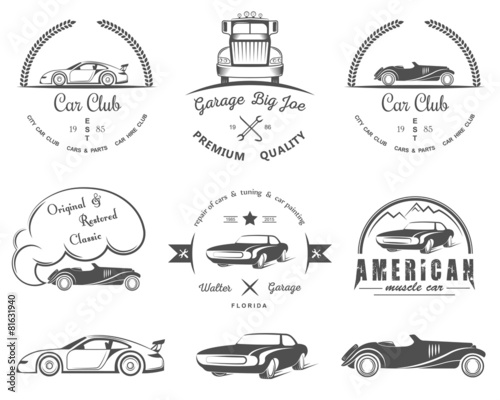 Set of vintage badges car club and garage