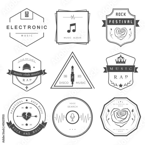 Vector Badges Rock, Rap, Classical and Disco Music
