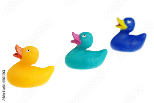 Colorful ducklings isolated on white background