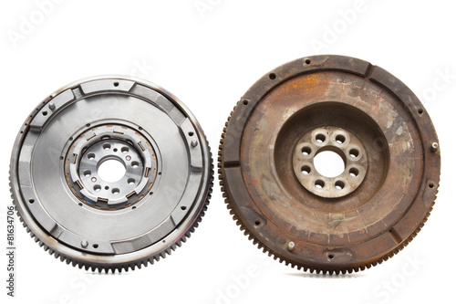 new and old rusty damping flywheels for car diesel engines