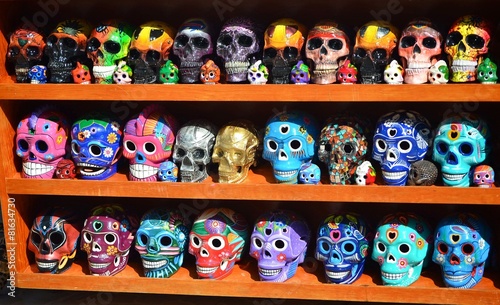 Mexico, Merida - March 26th, 2014: "Oaxaca in Merida" - Food and Handcrafts Event. Pile of traditional mayan skulls.