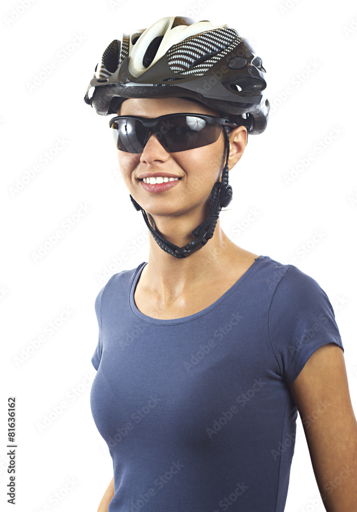 Young woman with bicycle helmet Young woman with bicycle helmet