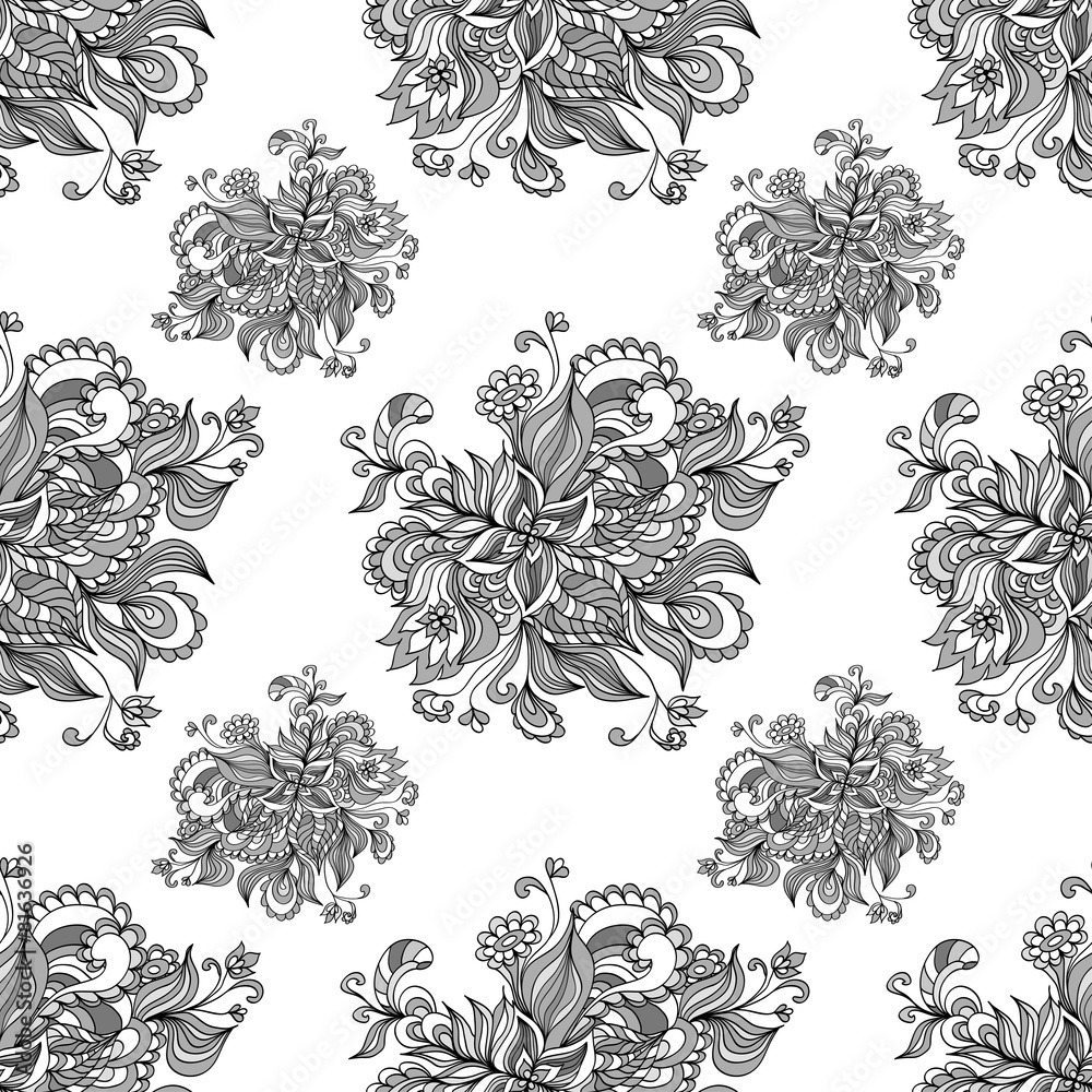 Fototapeta premium Seamless pattern from doodle flowers in grey