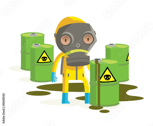 un hombre en traje de seguridad con desechos radioactivos
