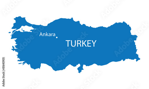 blue map of Turkey with indication of Ankara photo