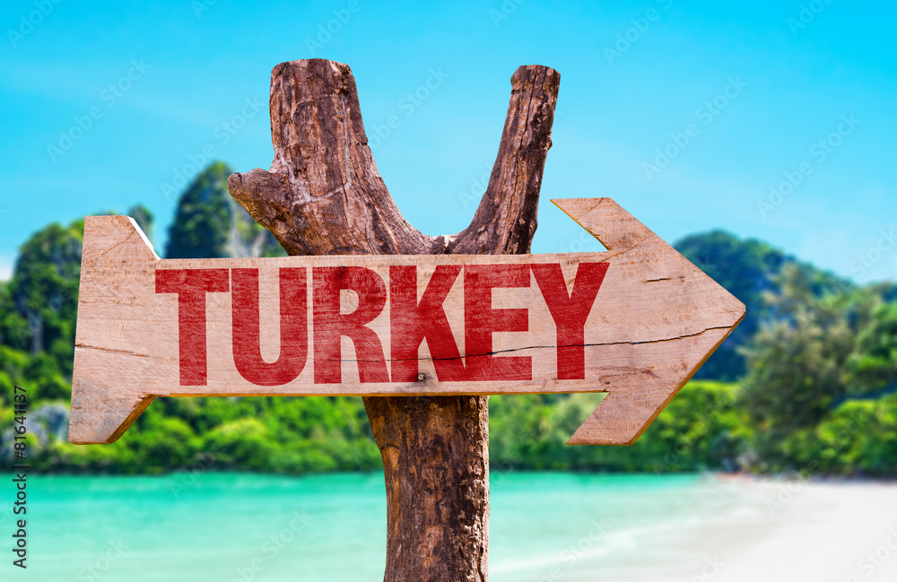 Turkey wooden sign with beach background