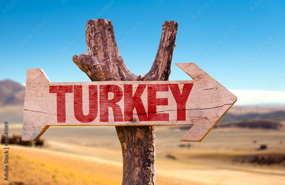Turkey wooden sign with desert background