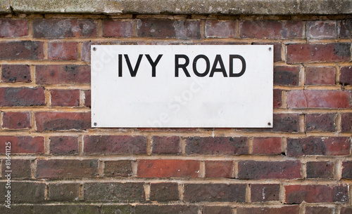 Ivy Road Sign mounted on brick Wall