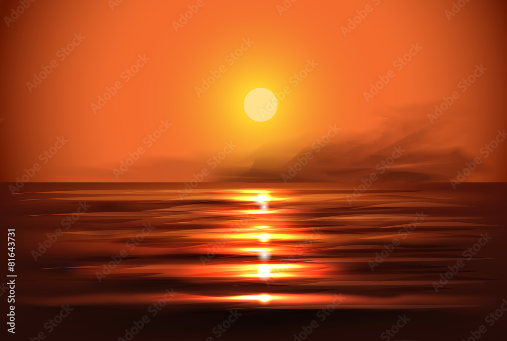 Illustration of sunset view in sea