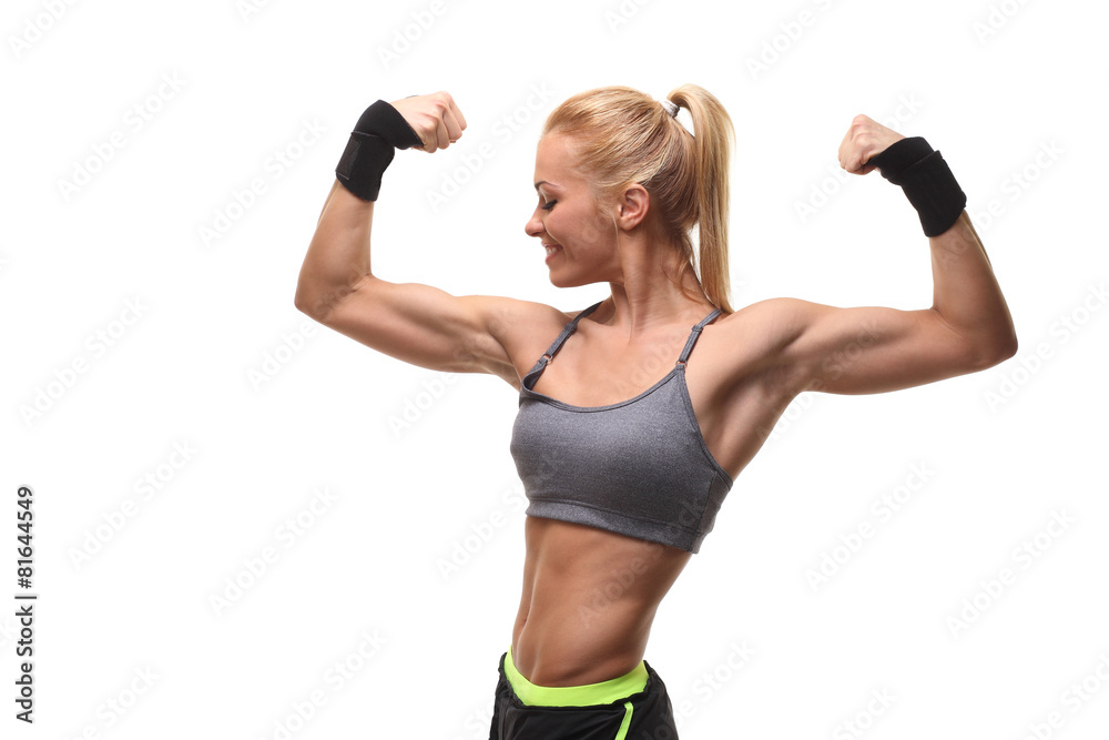 Attractive athletic girl showing biceps Attractive athletic girl showing biceps