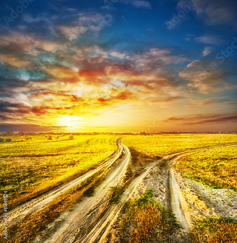 Photography Two divergent sandy road in a field