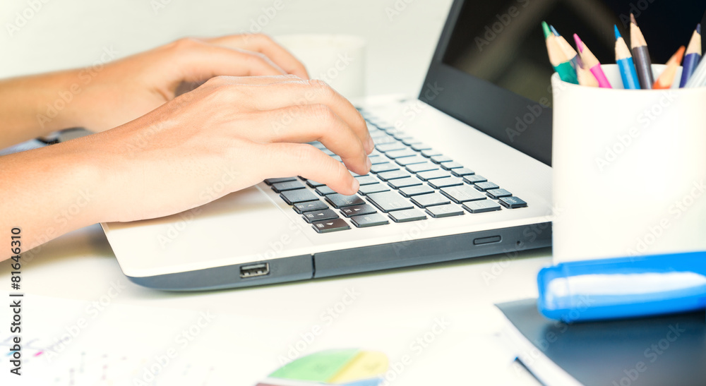 closeup hand typing on keyboard laptop business work closeup hand typing on keyboard laptop business work