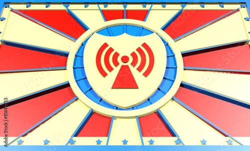 wi fi icon on shield upon sun rays banner