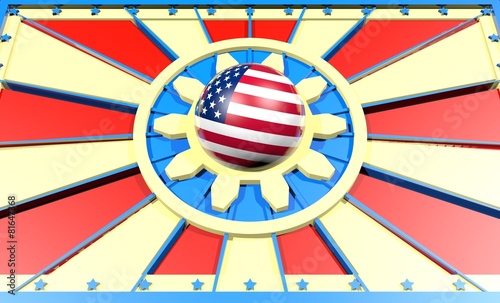 sun burst 3d banner with sphere textured by usa flag