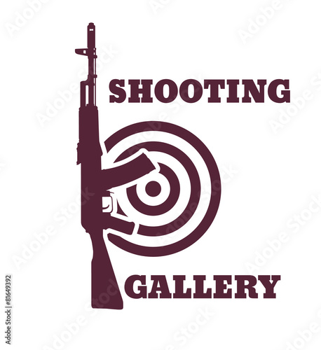 Shooting Gallery emblem with assault rifle, vector, eps10