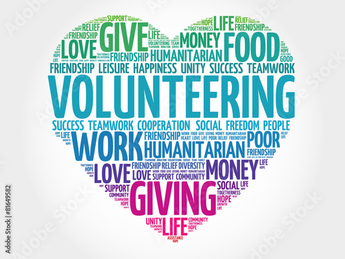 Volunteering word cloud, heart concept