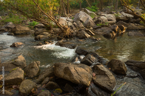 Deep rain forest waterfall in tropical zone