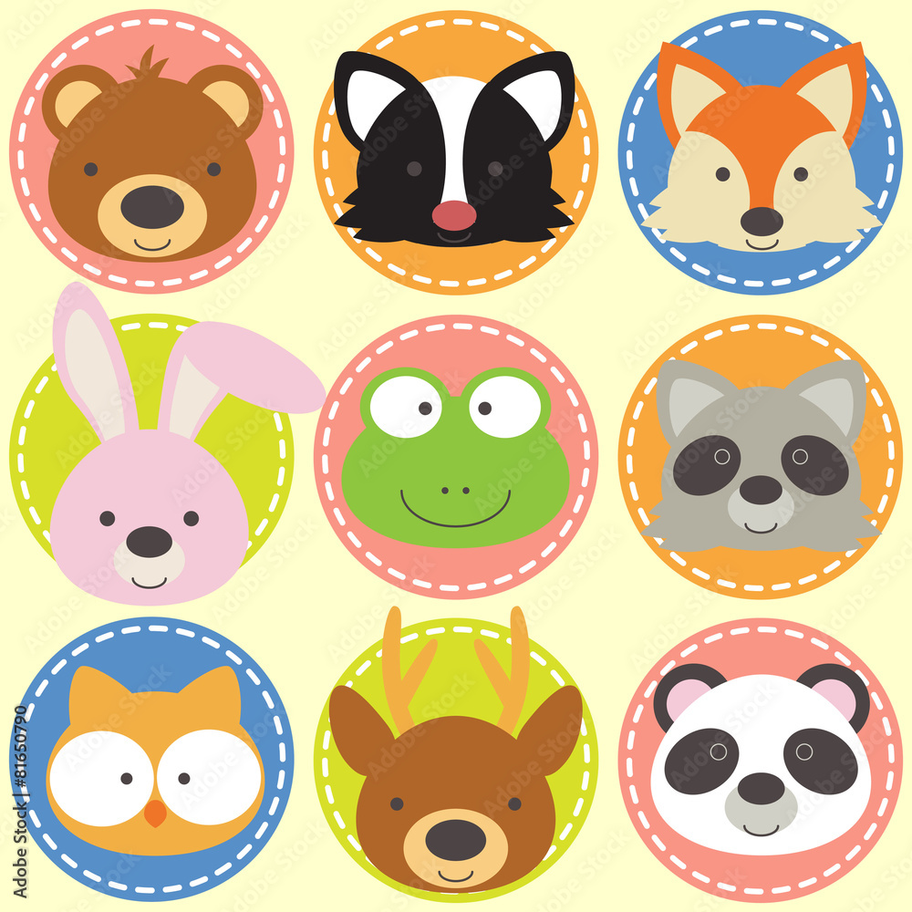 Set of animal faces Set of animal faces