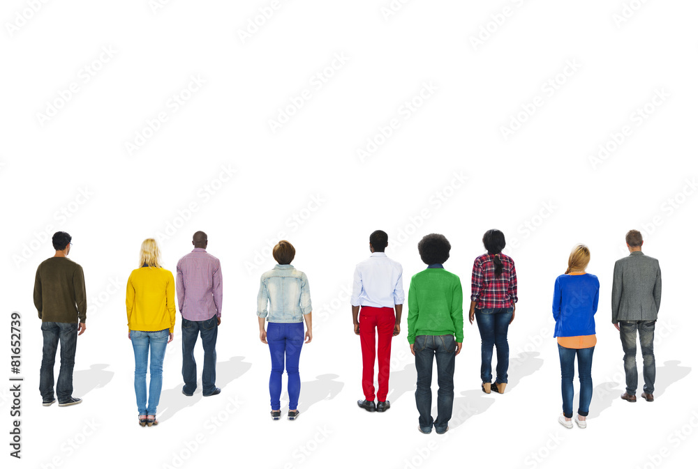 Multiethnic Group of People Standing Rear View Concept Multiethnic Group of People Standing Rear View Concept