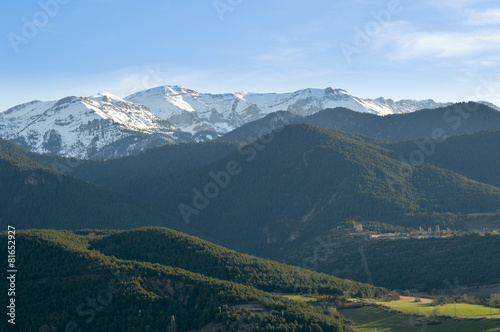 Snowy catalan mountains, Pyrenees, Cerdanya, Girona, Spain photo