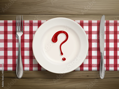 question mark drawn by ketchup on a plate