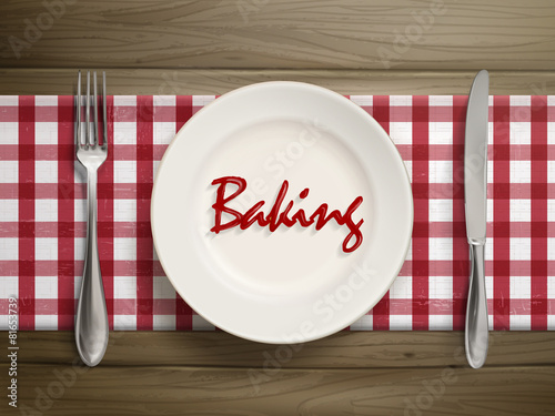baking word written by ketchup on a plate