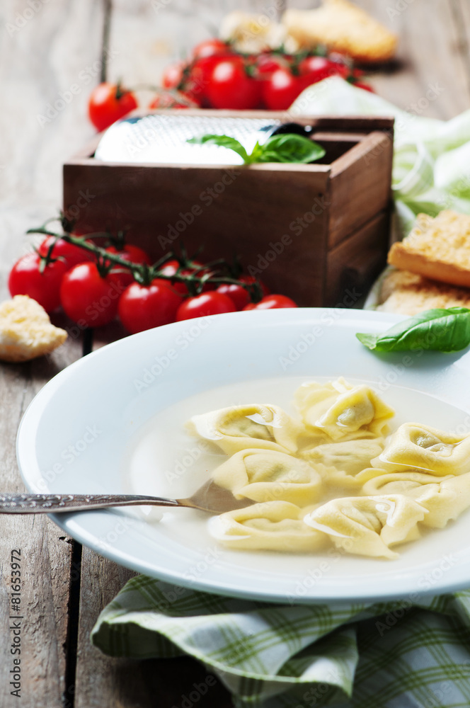 Italian traditional cooked tortellini on the table Italian traditional cooked tortellini on the table