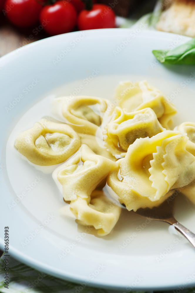 Italian traditional cooked tortellini on the table Italian traditional cooked tortellini on the table