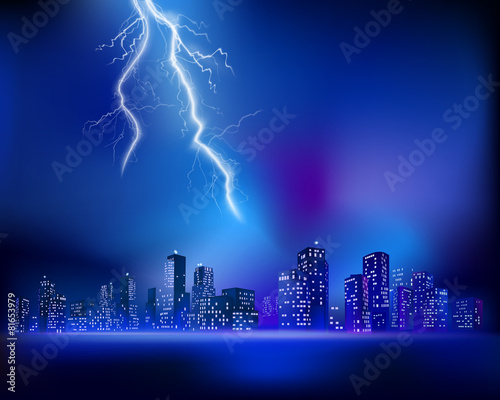 Thunderstorm over the City. Vector illustration