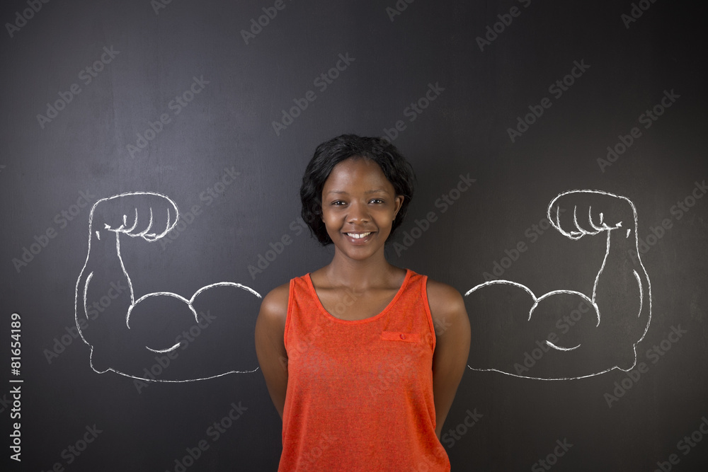 African American woman with healthy strong arm muscles