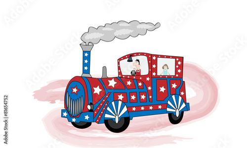 Tren en rojo y azul.