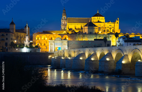 View of Mosque-cathedral of Cordoba and Roman bridge