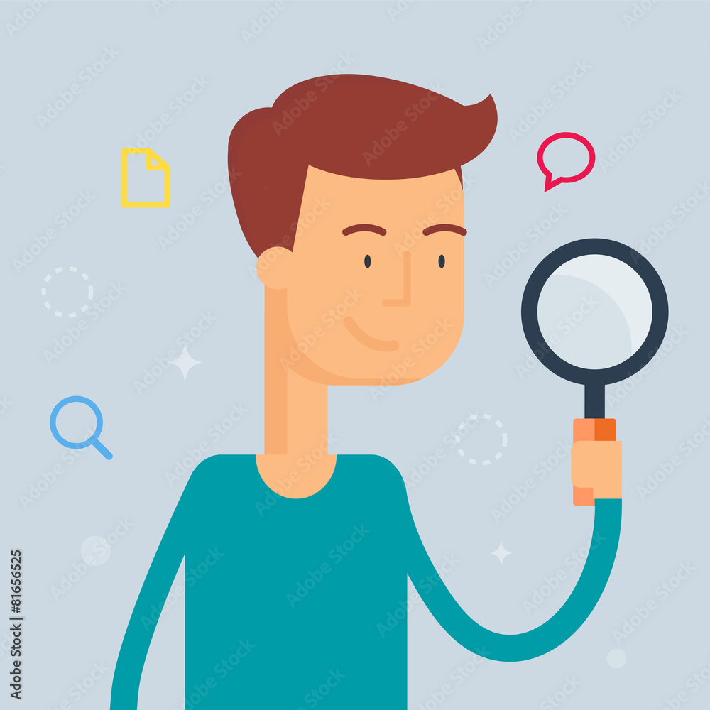 Illustration of person holding a magnifier, search concept Illustration of person holding a magnifier, search concept