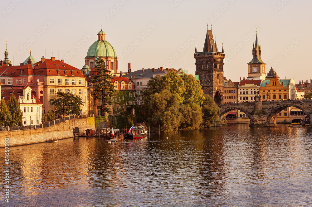 Charles Bridge and architecture of the old town in Prague, Czech