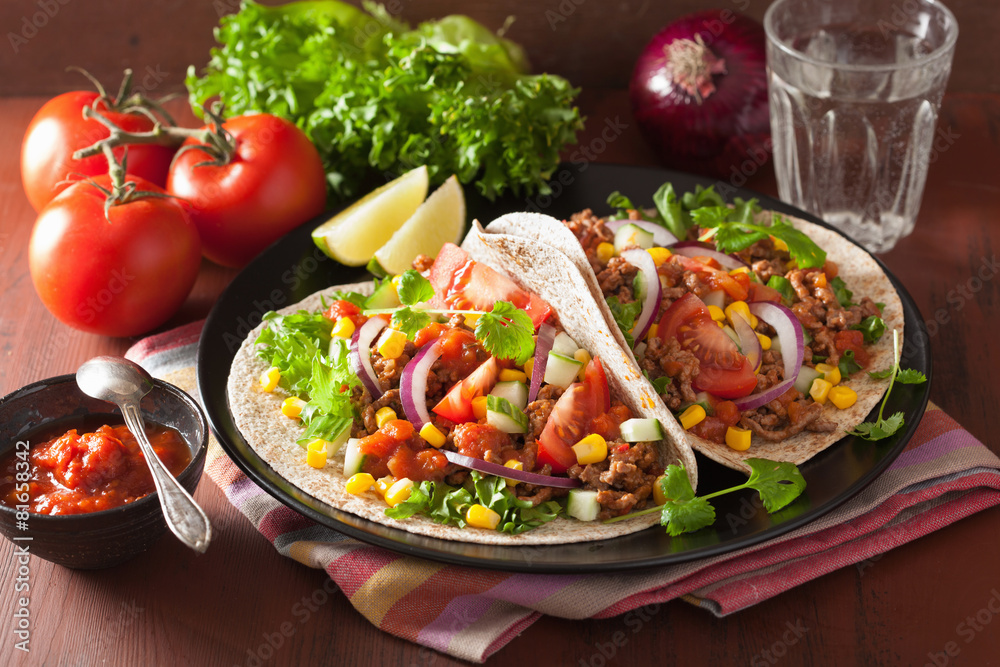 mexican tacos with beef tomato salasa onion corn mexican tacos with beef tomato salasa onion corn