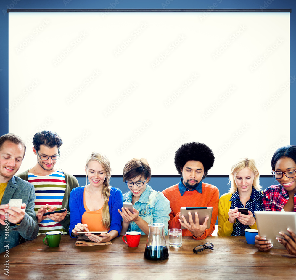 Mutiethnic Group of People Smiling Technology Tablet Concept Mutiethnic Group of People Smiling Technology Tablet Concept