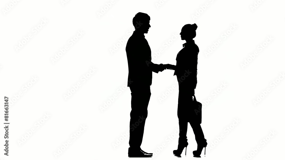 Silhouette of business people: man meets a businesswoman Silhouette of business people: man meets a businesswoman