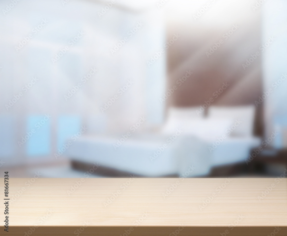 Table Top And Blur Background In Bedroom