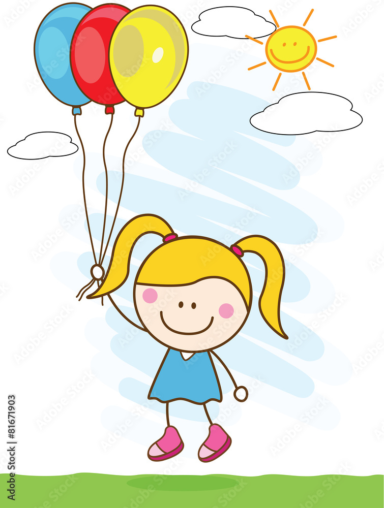 Happy girl playing balloon