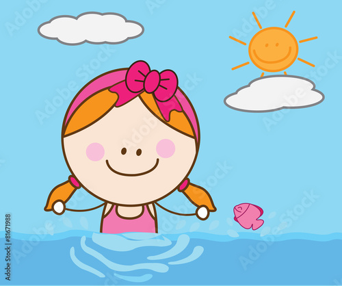 Happy girl swimming