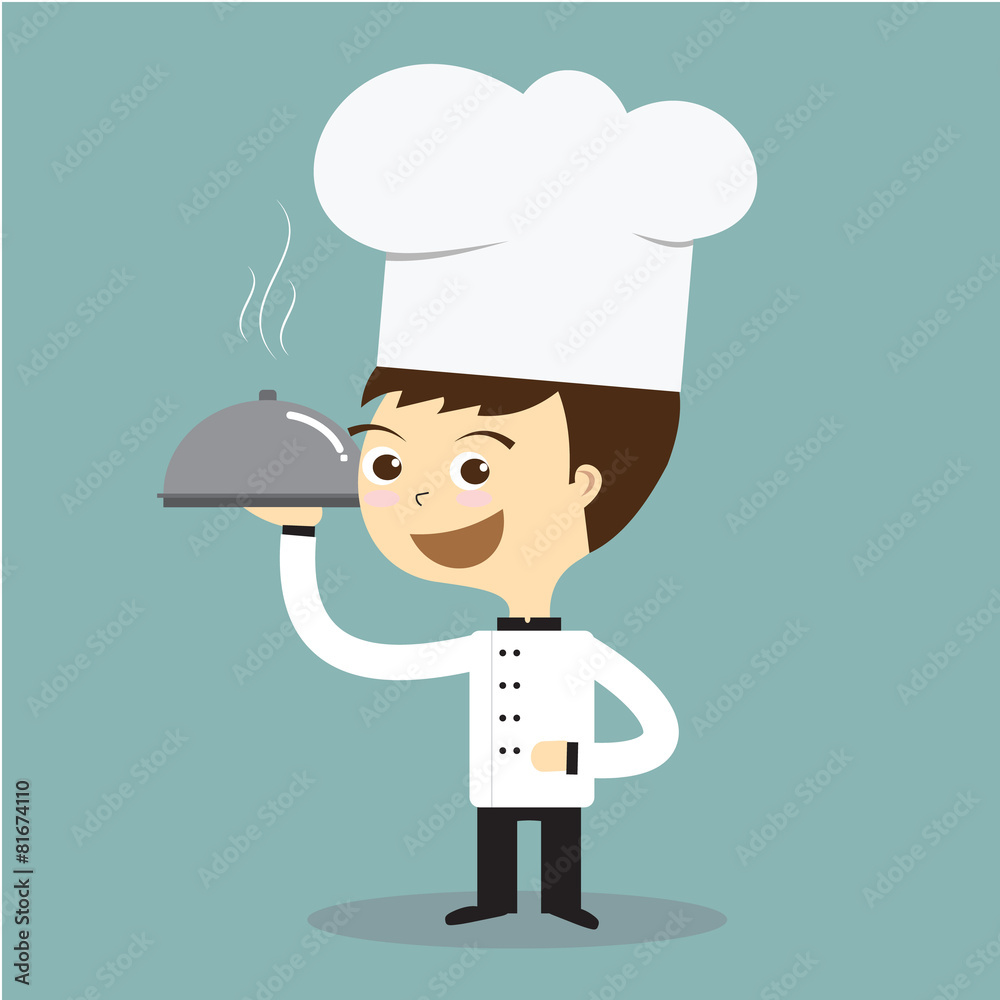 cook chef holding hot plate with smoking vector