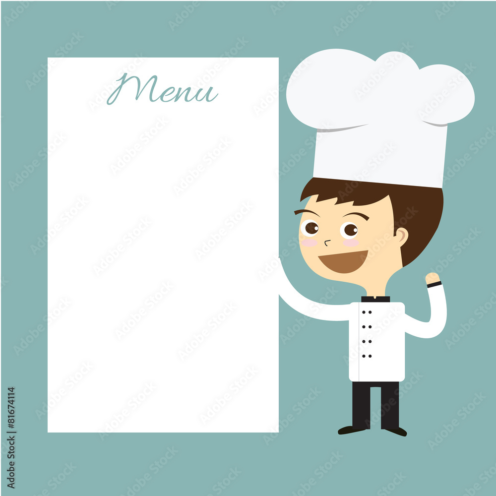 cook chef smile with white menu banner vector cook chef smile with white menu banner vector